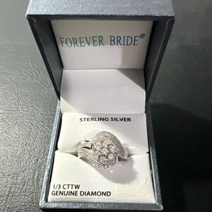FOREVER BRIDE Wedding Ring & Band Set Sterling Silver 1/3 CTTW Diamond Flower 7